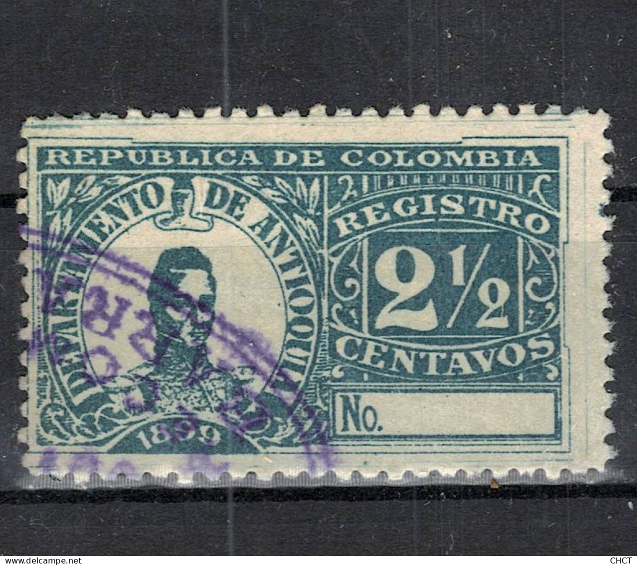 CHCT85 - Registro 2 1/2 Centavos, Used, 1899, Department Of Antioquia, Colombia - Colombie