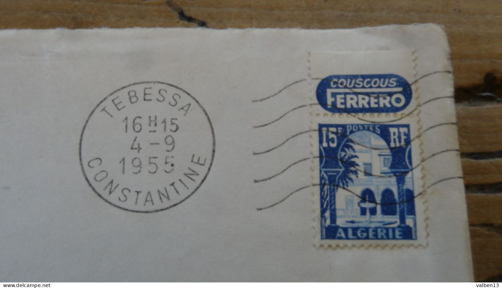 Enveloppe Avec Courrier, Tebessa - 1955, Timbre Bande Pub Couscous Ferrero ............ ALG-1a - Lettres & Documents