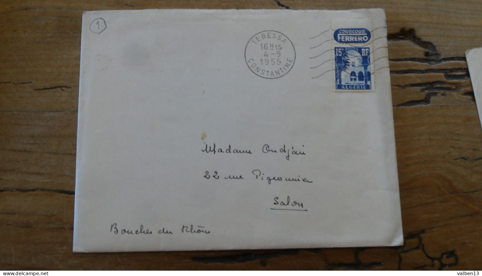 Enveloppe Avec Courrier, Tebessa - 1955, Timbre Bande Pub Couscous Ferrero ............ ALG-1a - Storia Postale