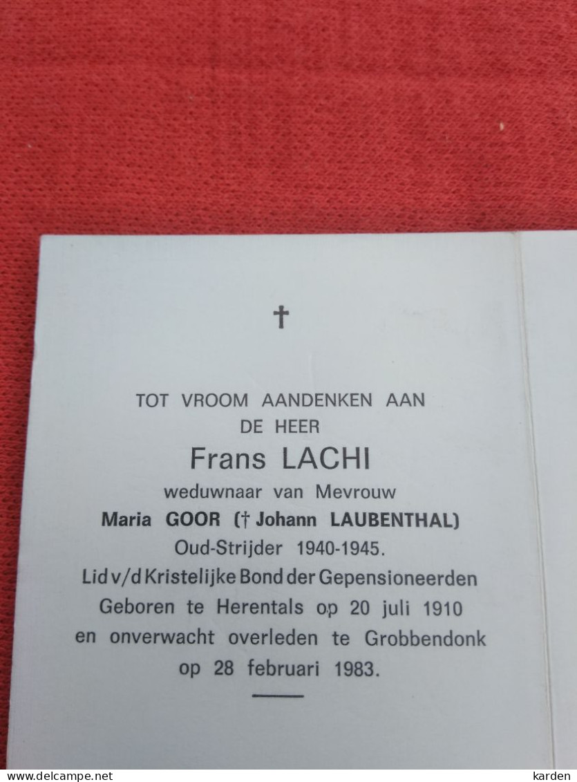 Doodsprentje Frans Lachi / Herentals 20/7/1910 Grobbendonk 28/2/1983 ( Maria Goor / Johann Laubenthal ) - Religione & Esoterismo