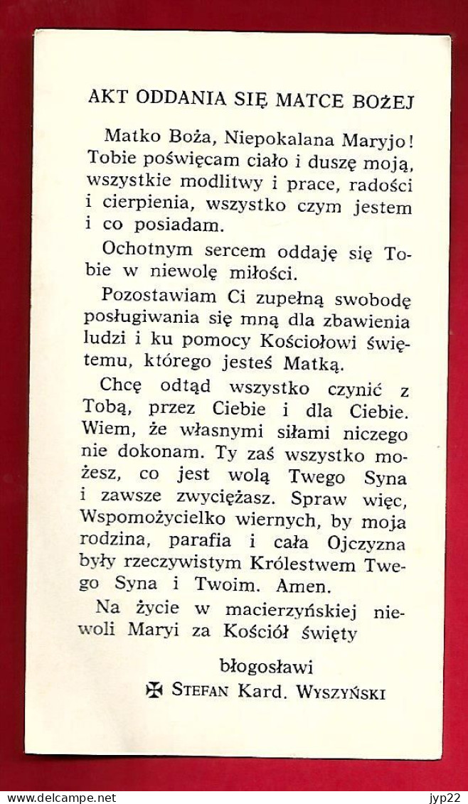 Image Pieuse Stab. L. Salomone Rome Regina Poloniae Se Donner à La Mère De Dieu - En Polonais - Cardinal Wyszynski - Andachtsbilder