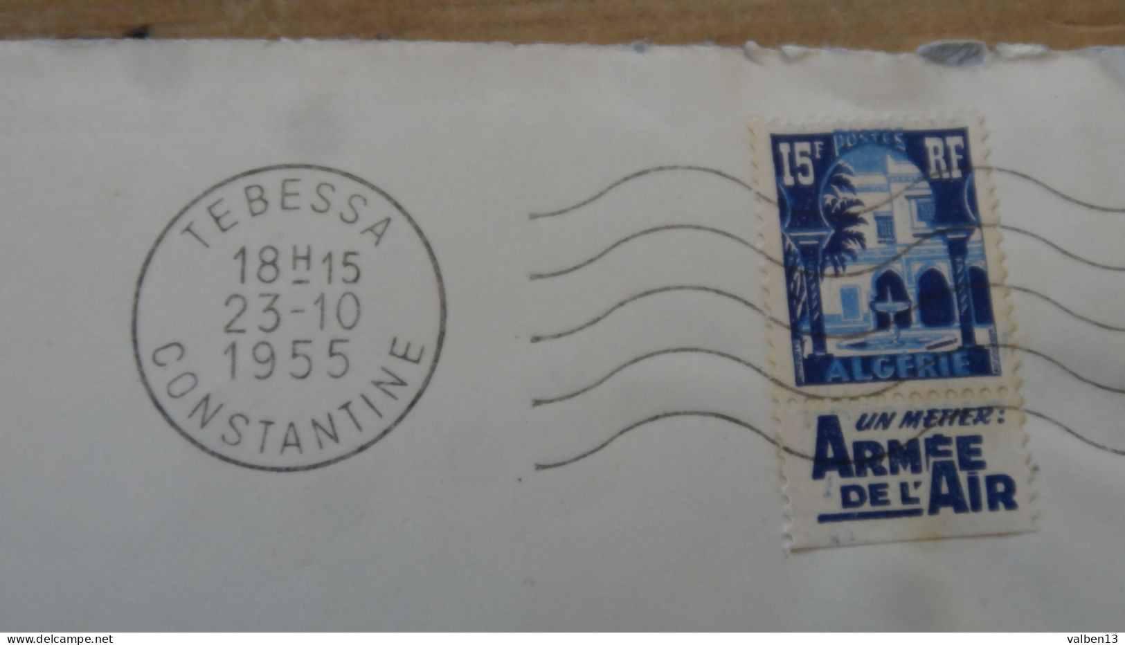 Enveloppe Avec Courrier, Tebessa - 1955, Timbre Bande Pub Armée De L'air ............ ALG-2h - Storia Postale