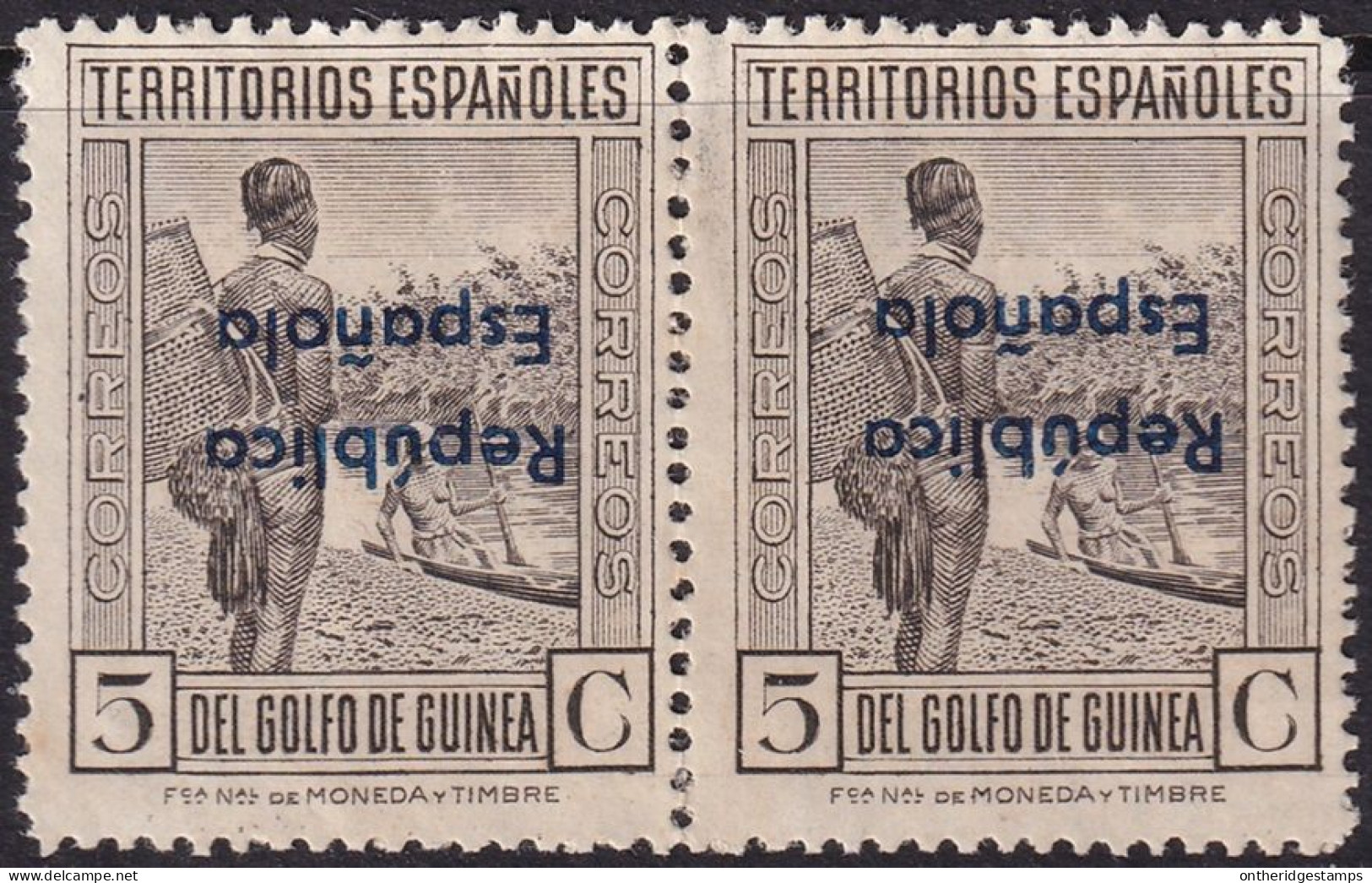 Spanish Guinea 1932 Sc 250 Ed 232hicc Pair MNG(*) Inverted Blue Overprint Variety - Spanish Guinea