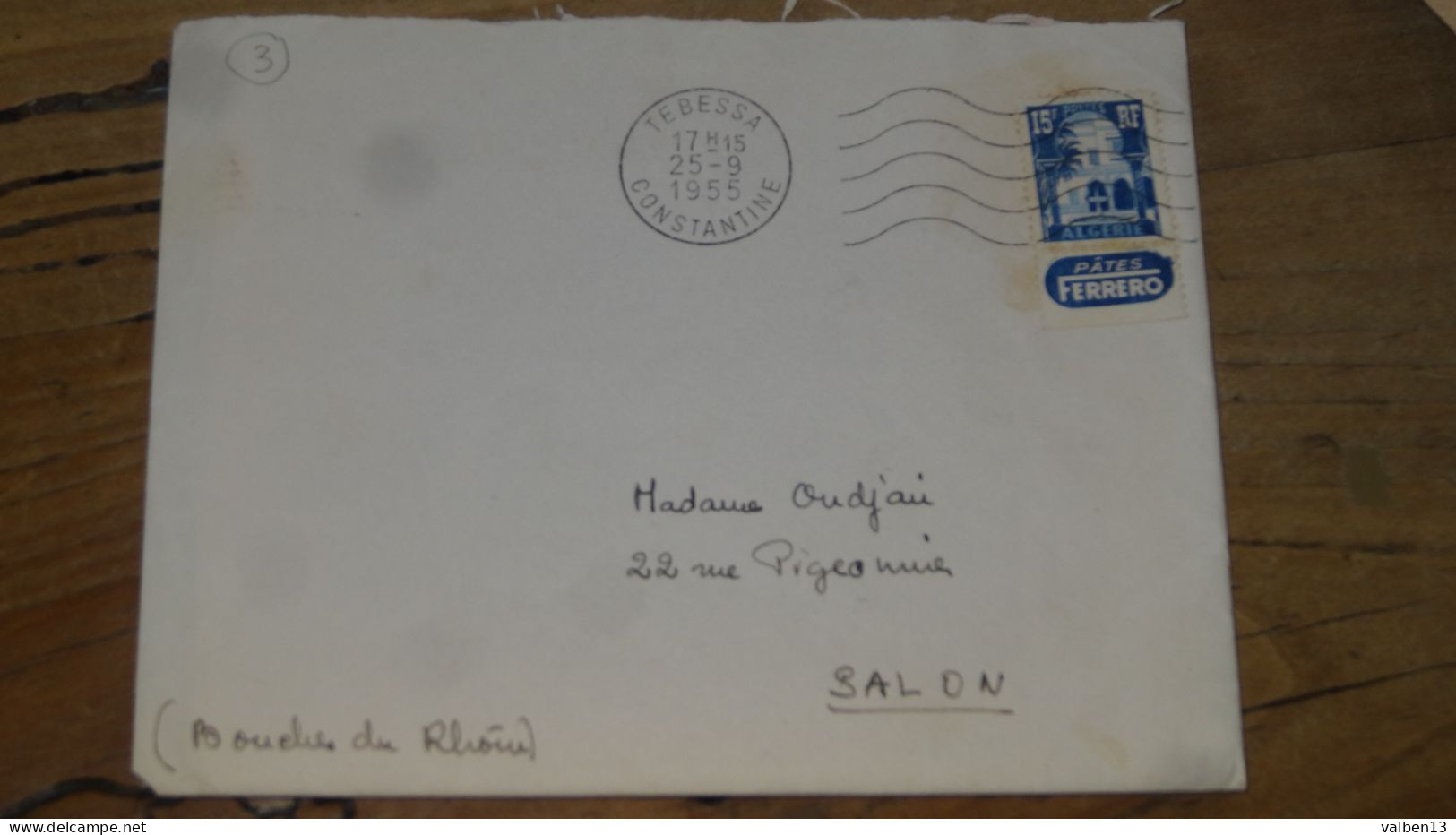 Enveloppe Avec Courrier, Tebessa - 1955, Timbre Bande Pub Pates Ferrero ............ ALG-3c - Briefe U. Dokumente