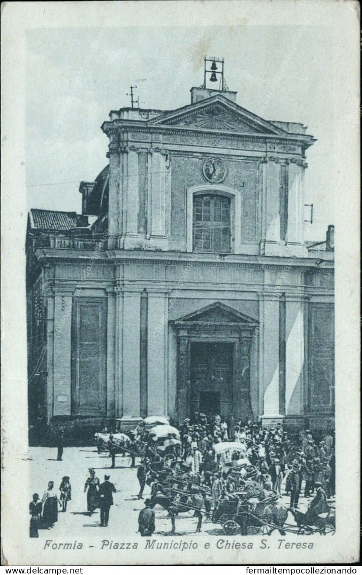 Cs8 Cartolina Formia Piazza Municipio E Chiesa S.teresa  Latina Bella! 1920 - Latina