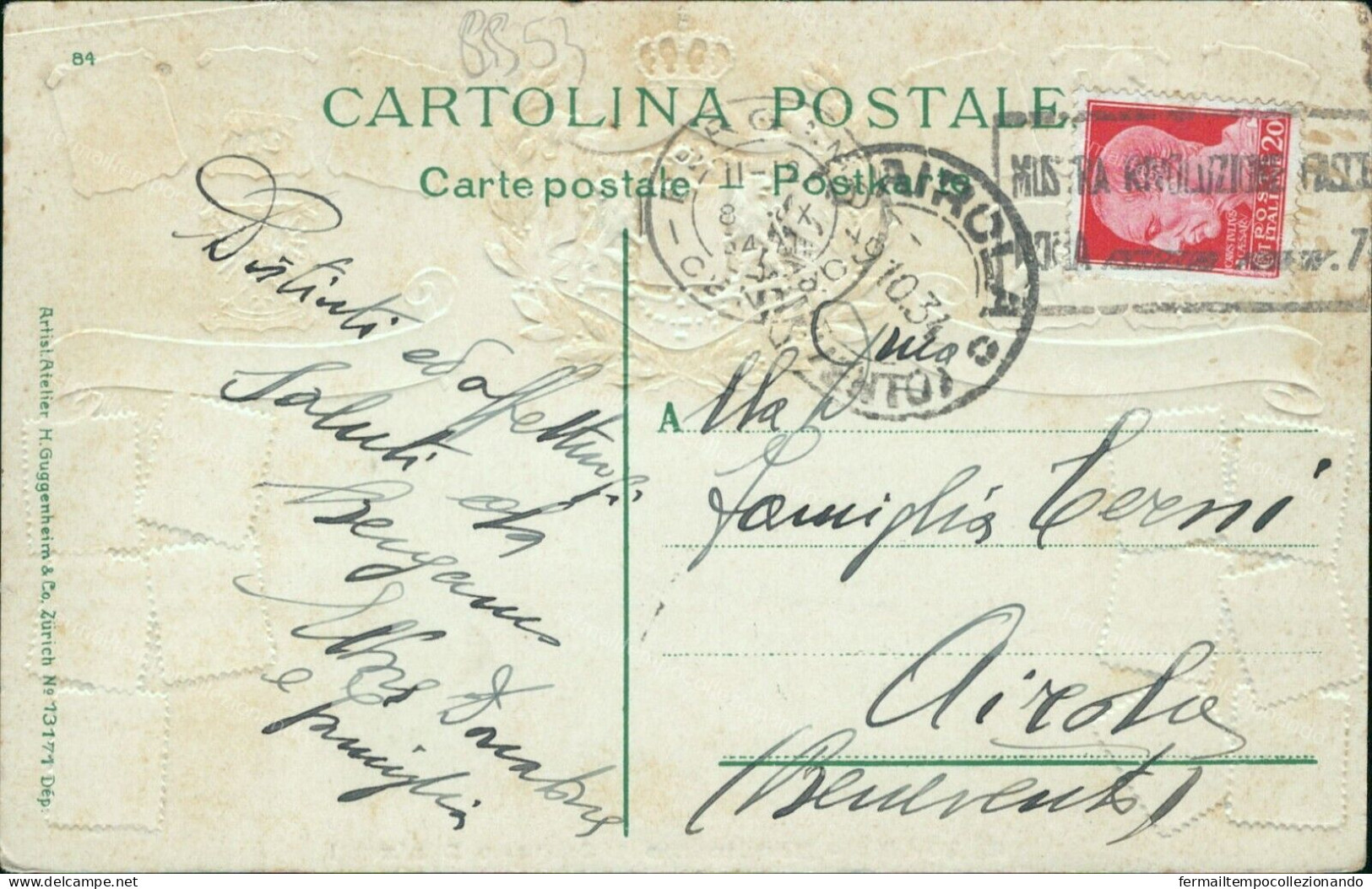 Cs53 Cartolina A Rilievo Bergamo Citta' Stemmi Citta' Francobolli 1934 - Bergamo