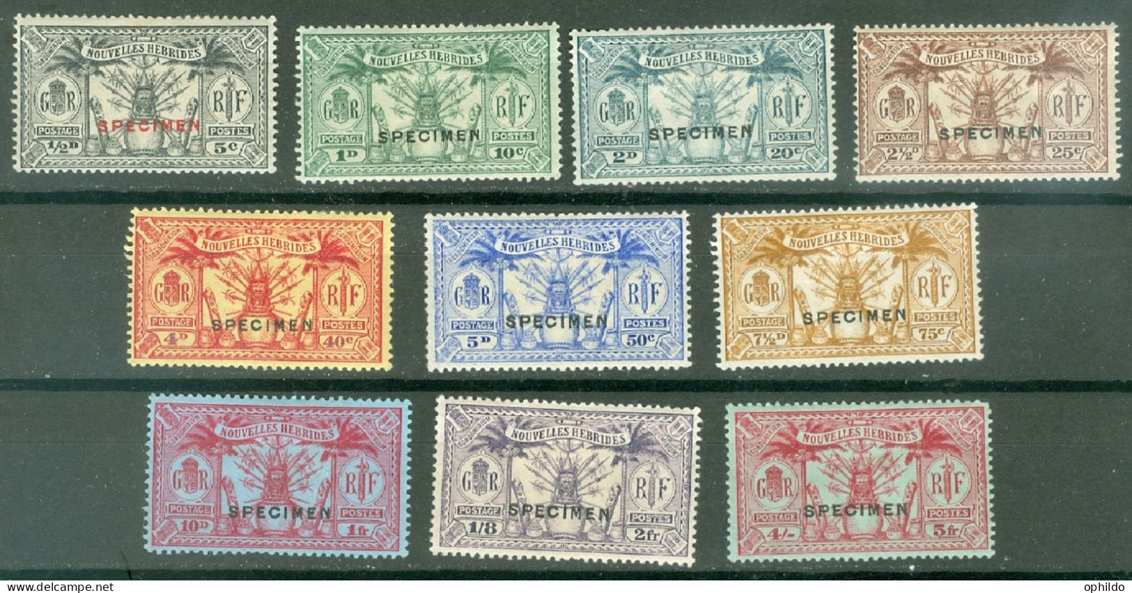 Nvelles Hebrides SG F42S/F52S Sauf F45S Ou Yv 80/90 Sauf 84 Surchargé Specimen * Et ( * )  - Nuovi