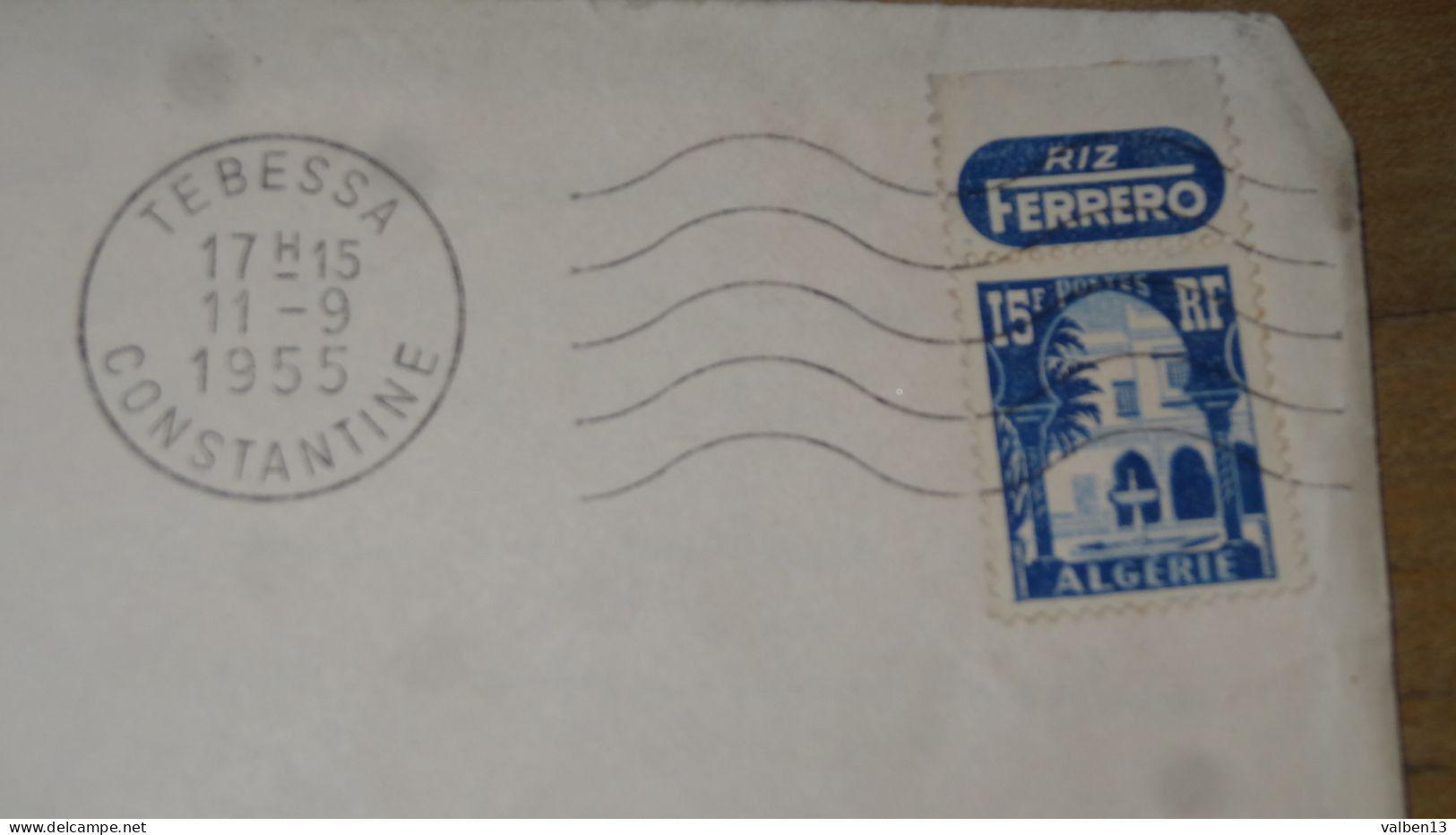 Enveloppe Avec Courrier, Tebessa - 1955, Timbre Bande Pub Riz Ferrero ............ ALG-4c - Storia Postale