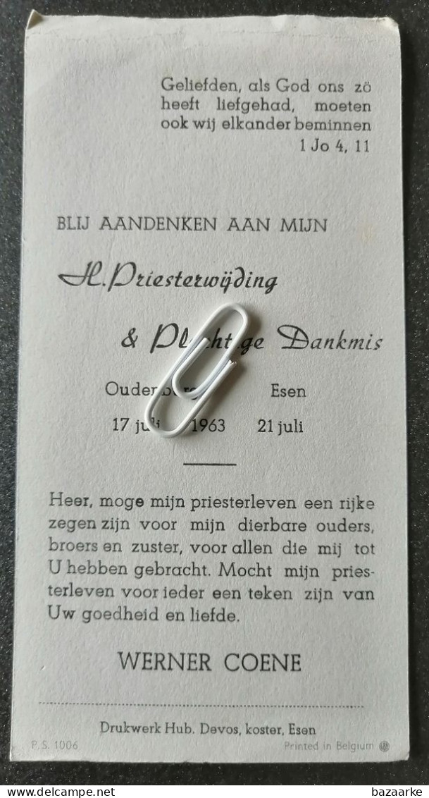 ESEN 1963 / H. PRIESTERWIJDING VAN WERNER COENE - Images Religieuses