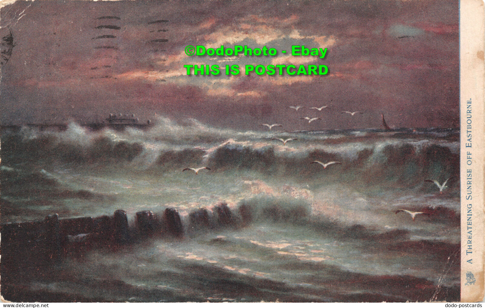 R421838 A Threatening Sunrise Off Eastbourne. Tuck. Oilette. Rough Seas. 1492. 1 - Monde