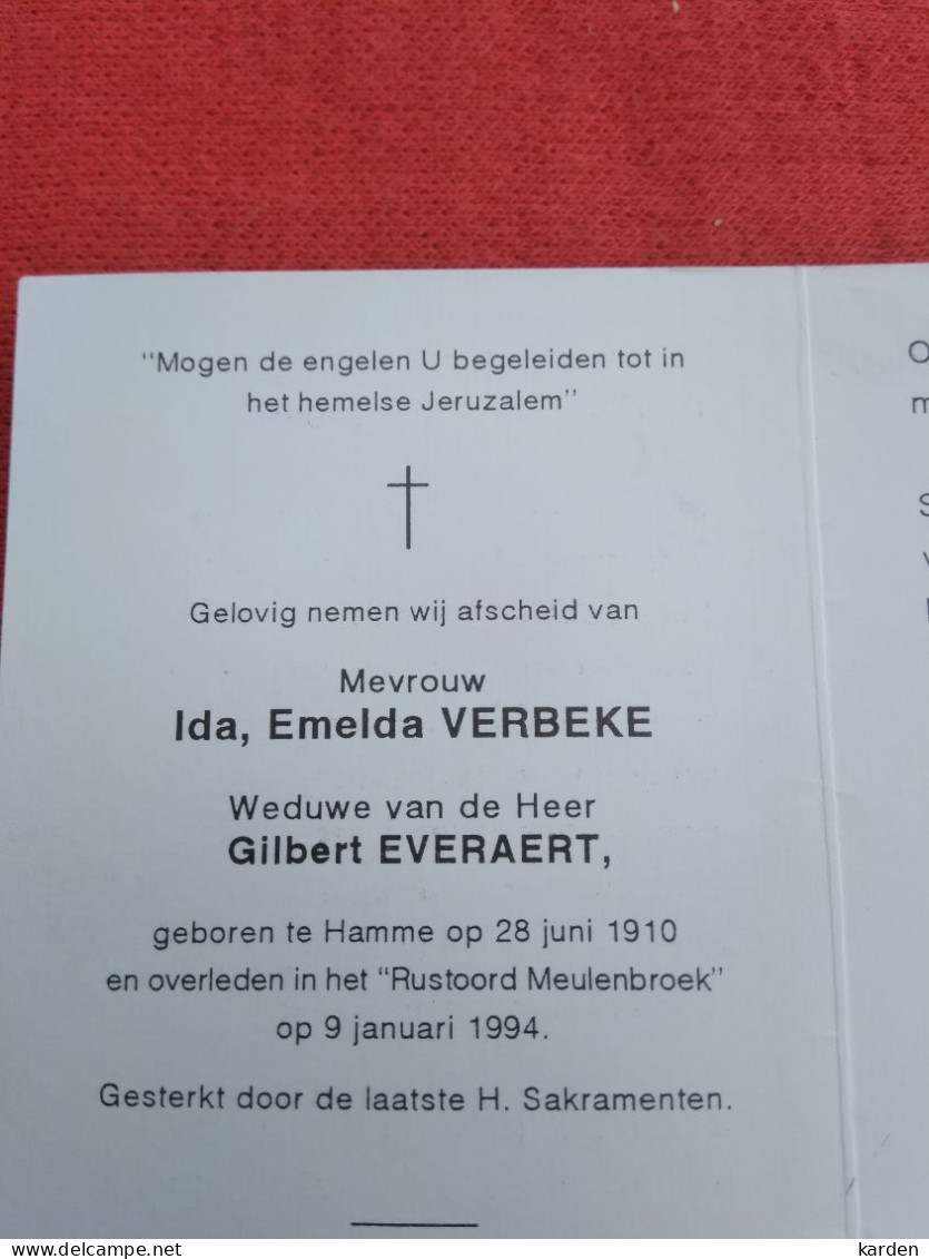 Doodsprentje Ida Emelda Verbeke / Hamme 28/6/1910 - 9/1/1994 ( Gilbert Everaert ) - Religion & Esotericism