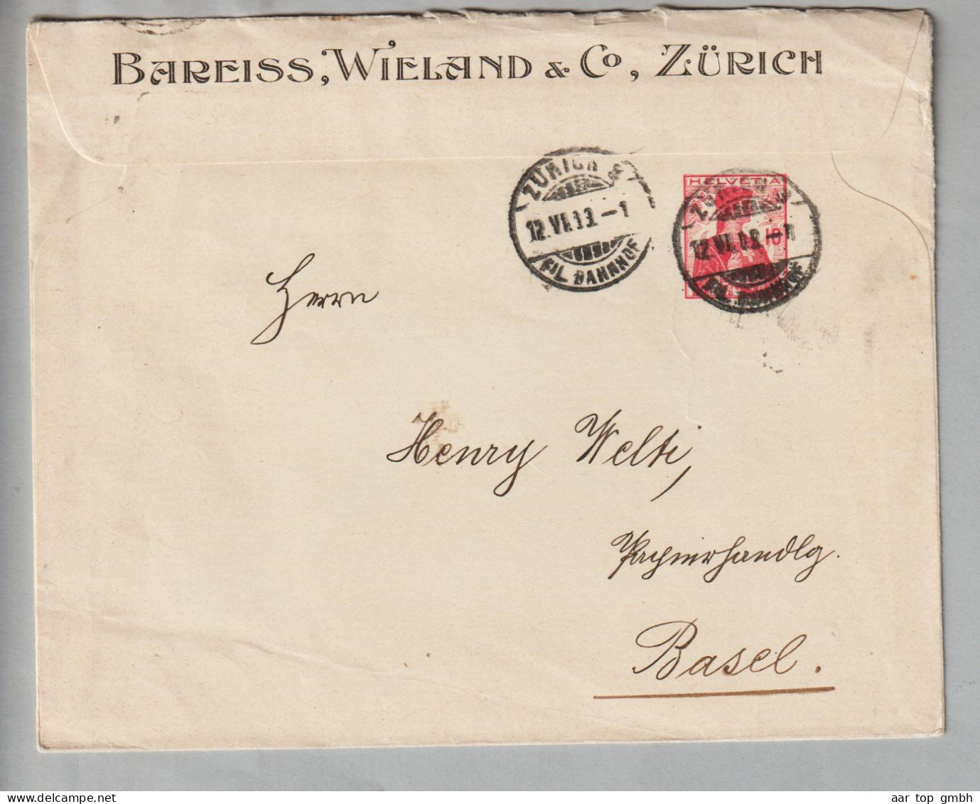 CH Privatganzsache 10Rp. Helvetiabrust Illustrierter Brief Litho Bareiss,Wieland&Co.Zürich 1909-06-12 - Enteros Postales