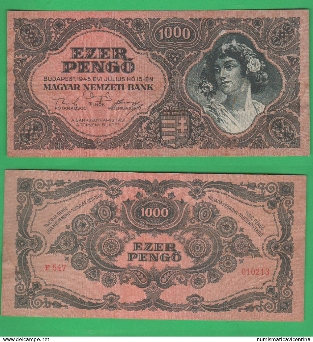 Hungary 1000 Pengo  1945 Ungheria 1000 Pengo - Hungary