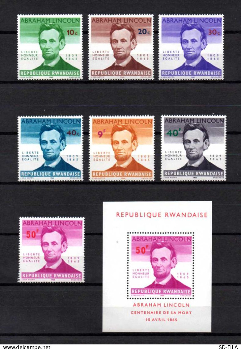 Belgian Congo - Rwanda 1965 N° 92/97 + 97A + BL3 MNH Complete Set USA President Abraham Lincoln C10.00Eu - Ongebruikt