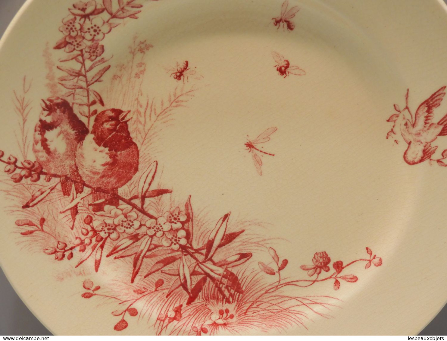 -ANCIENNE ASSIETTE JULES VIEILLARD & Cie Bordeaux Modèle OISEAUX Couleur ROSE    E - Bordeaux (FRA)