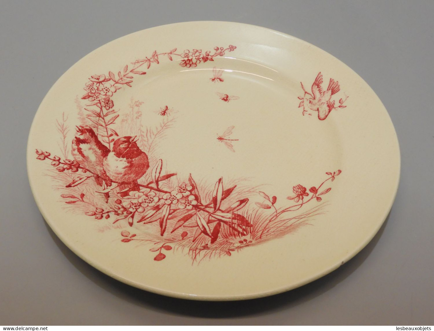 -ANCIENNE ASSIETTE JULES VIEILLARD & Cie Bordeaux Modèle OISEAUX couleur ROSE    E