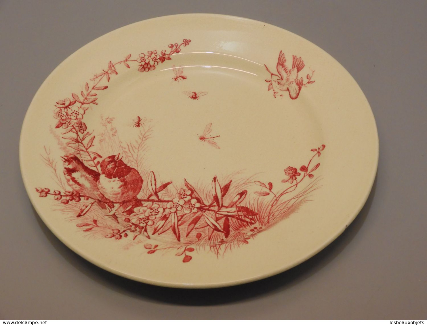 -ANCIENNE ASSIETTE JULES VIEILLARD & Cie Bordeaux Modèle OISEAUX couleur ROSE    E