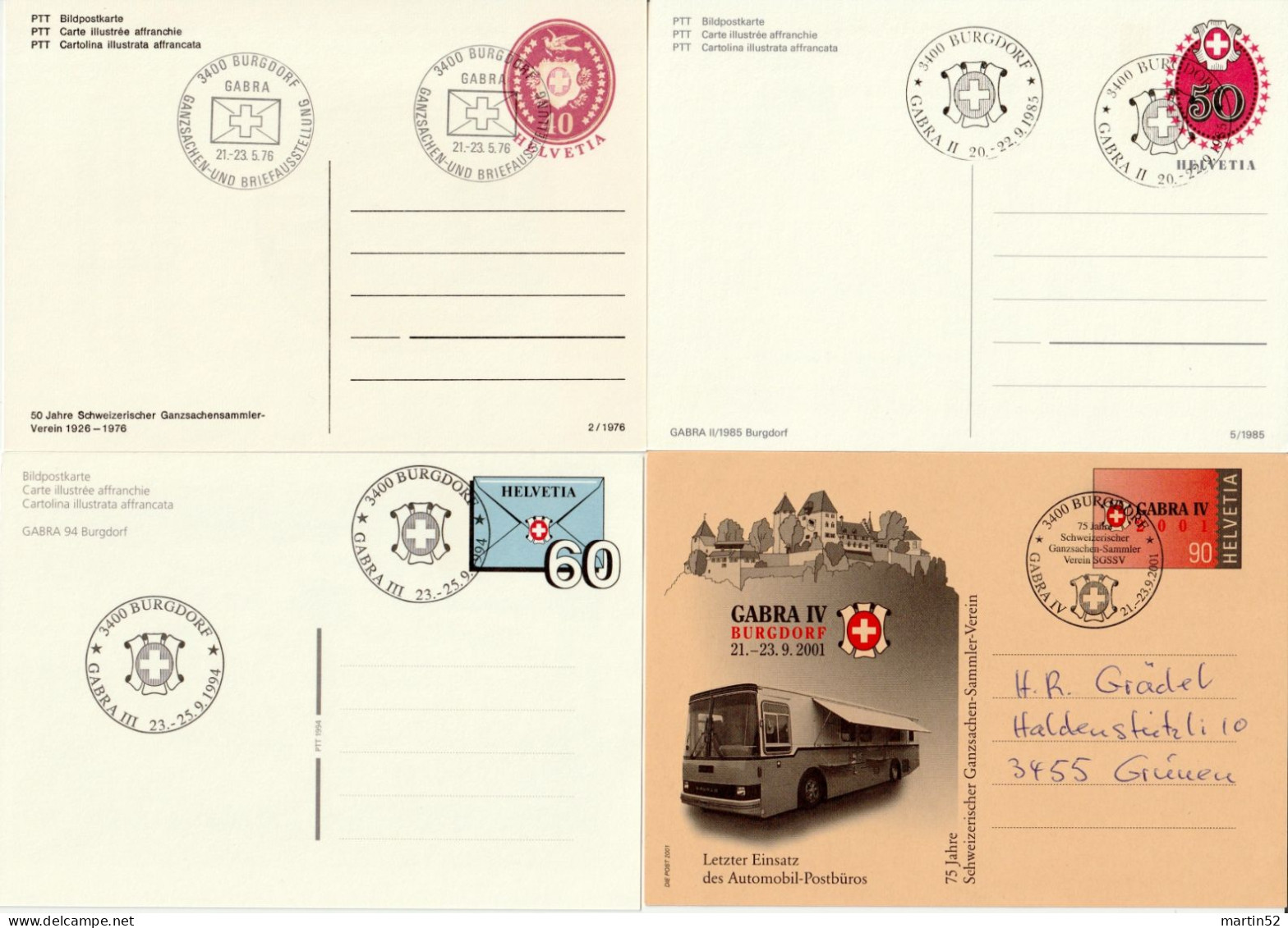 Schweiz Suisse 1976/2001: GABRA 1-4 BURGDORF Stempel PASSEND > Oblitération CORRESPONDANT > MATCHING Postmark - Entiers Postaux