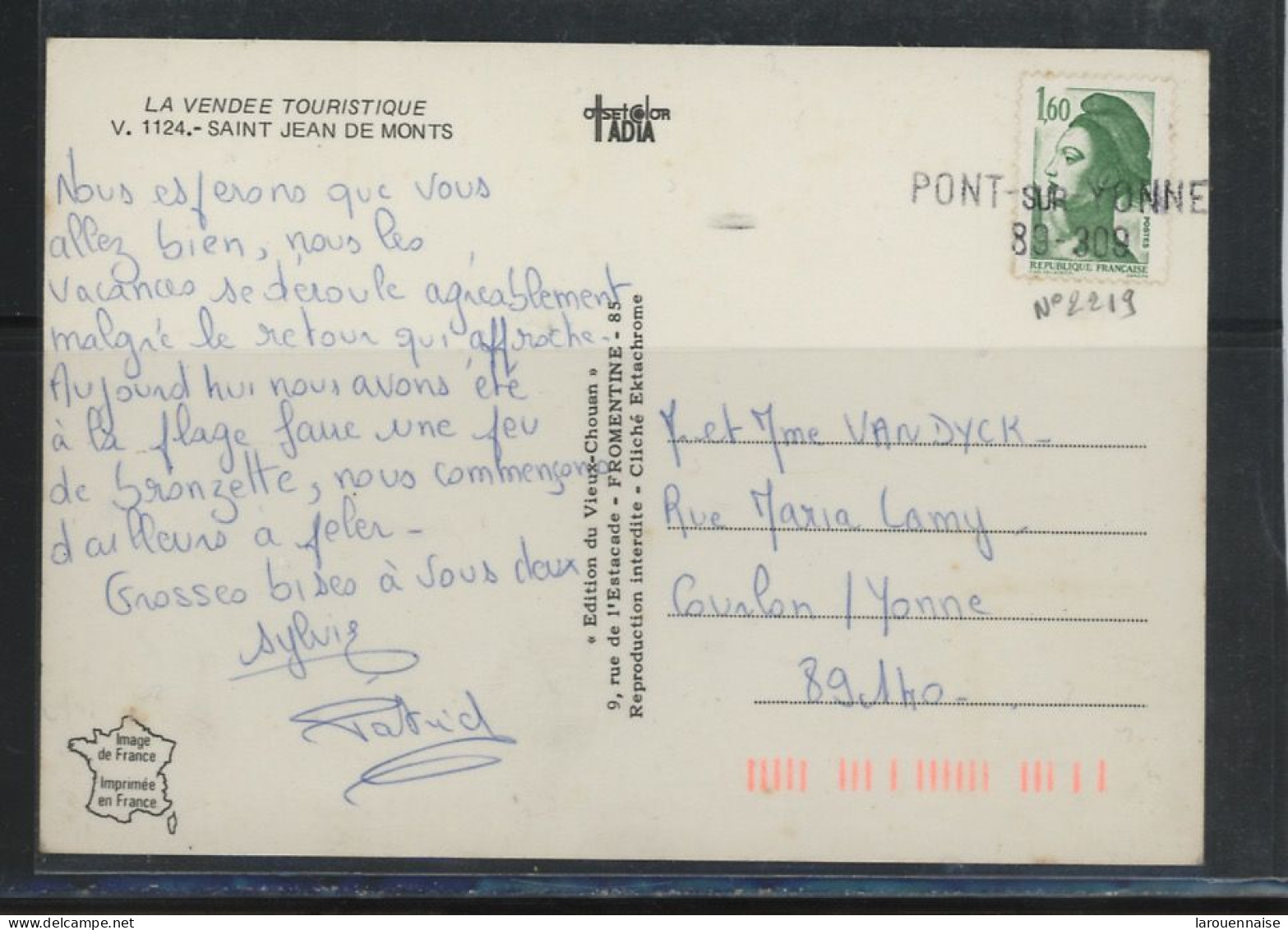 89-PONT SUR YONNE - N°2219 / CP NON OBLITERÉE AU DEPART- ANNULÉE A L'ARRIVÉE -GRIFFE PONT -SUR-YONNE /89-309 - 1961-....