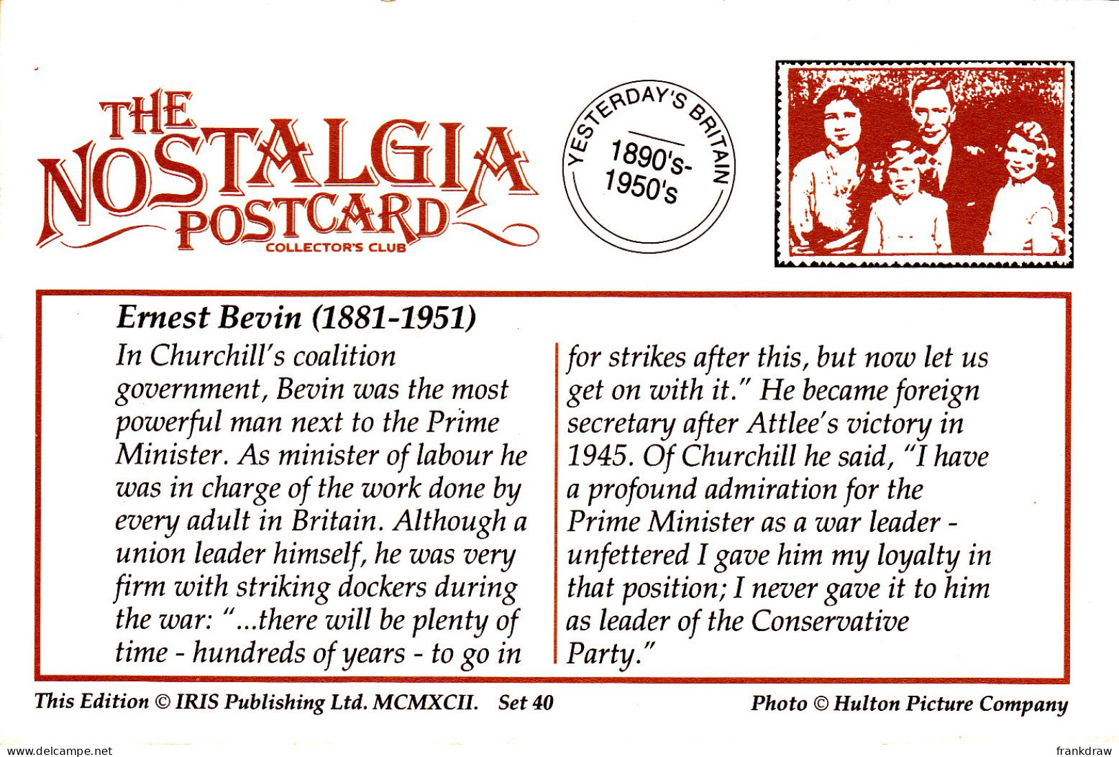 Nostalgia Postcard - Ernest Bevin (1881-1951) In Churchill's Coalition Government - VG - Ohne Zuordnung