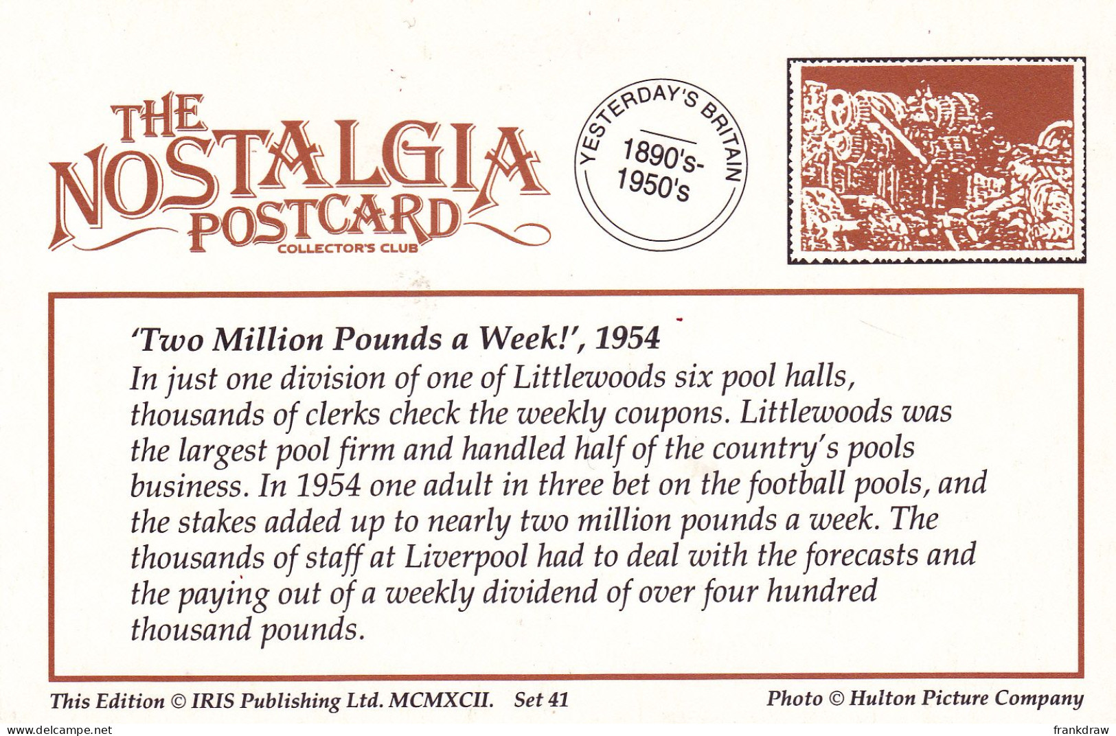 Nostalgia Postcard - Two Million Pounds A Week, 1954 (Littlewoods Pools) - VG - Zonder Classificatie