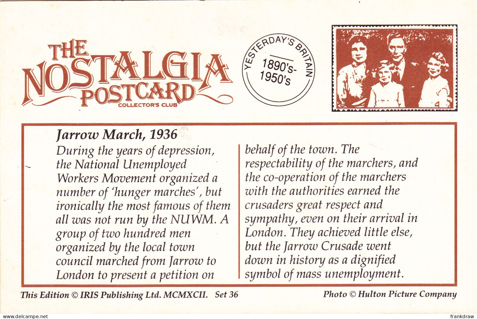 Nostalgia Postcard - Jarrow March, 1936 - VG - Ohne Zuordnung