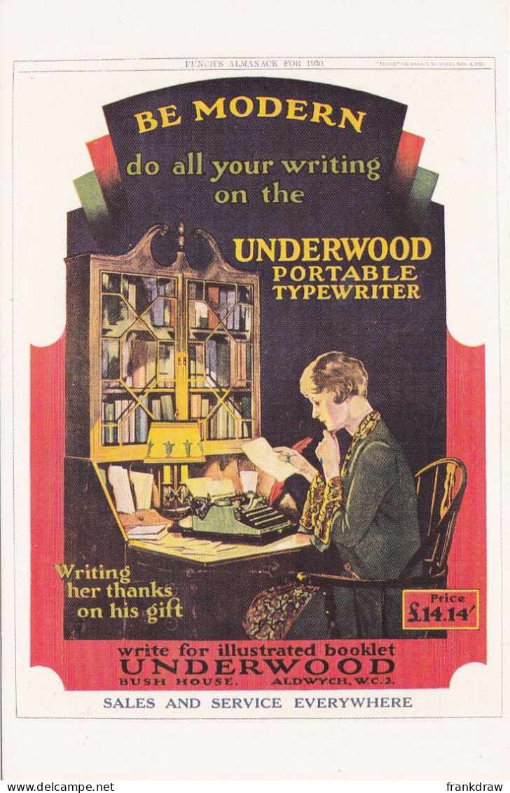 Nostalgia Postcard - Advert - Underwood Portable Typewriter, 1929 - VG - Non Classés