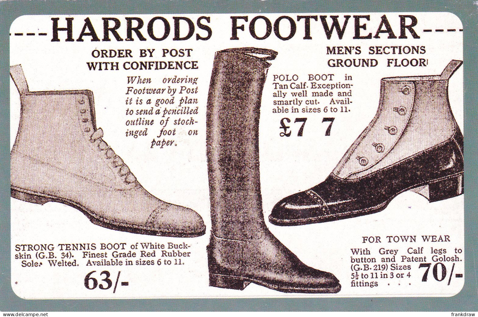 Nostalgia Postcard - Advert - Harrods Footwear, 1920 - VG - Non Classés