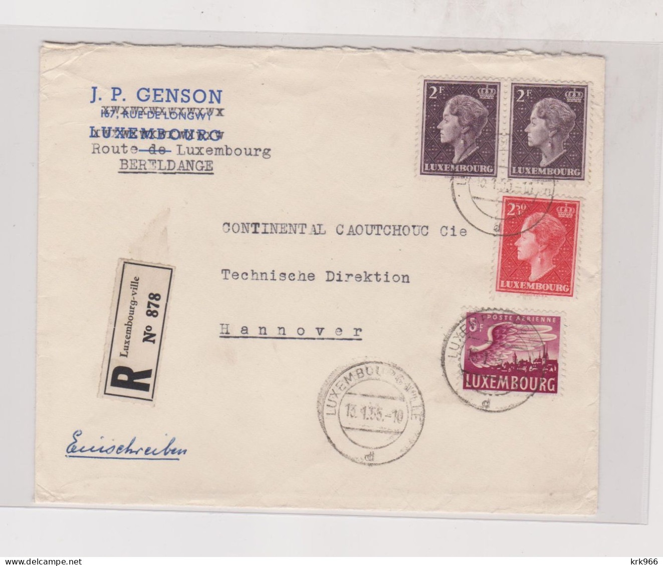LUXEMBOURG 1955 Nice Registered Cover To Germany - Covers & Documents
