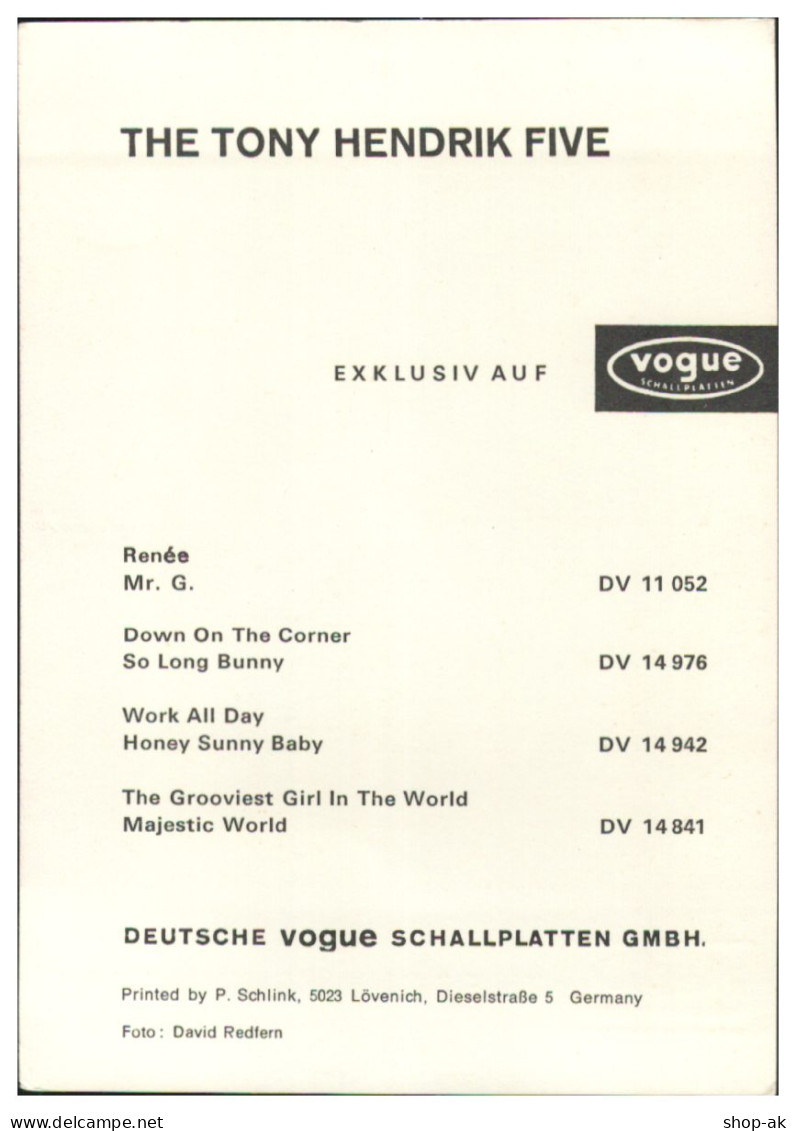 V6188/ The Tony Hendrik Five  Beat- Popband Autogrammkarte 60er Jahre - Other & Unclassified