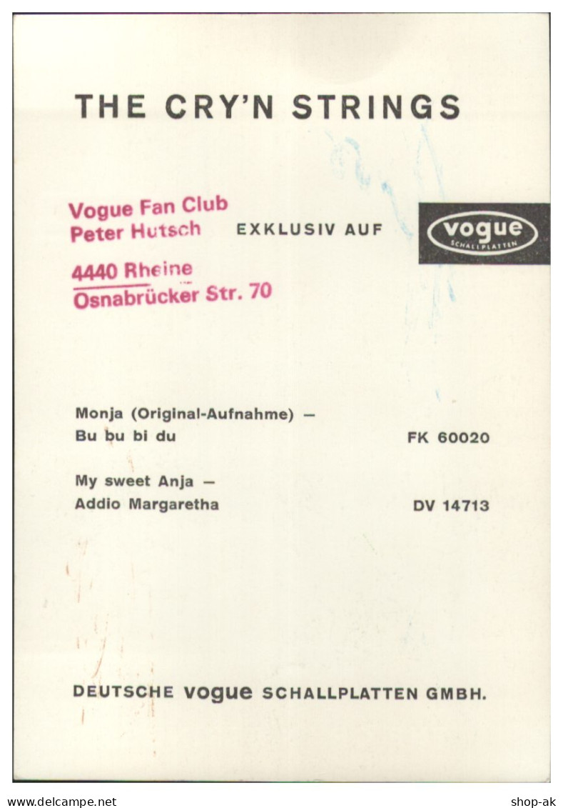 V6218/ The Cry`n Strings  Beat- Popband Autogramm Autogrammkarte 60er Jahre - Autógrafos