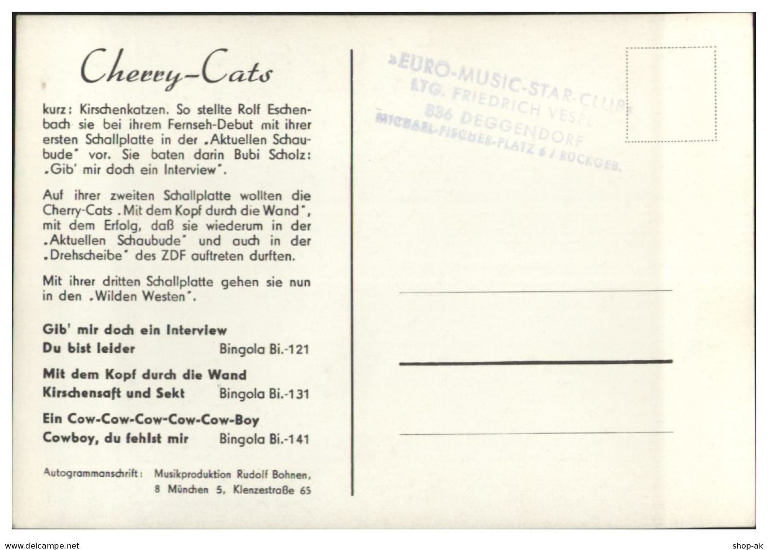 V6239/ Cherry-Cats   Autogramm  Autogrammkarte 60er Jahre - Autógrafos