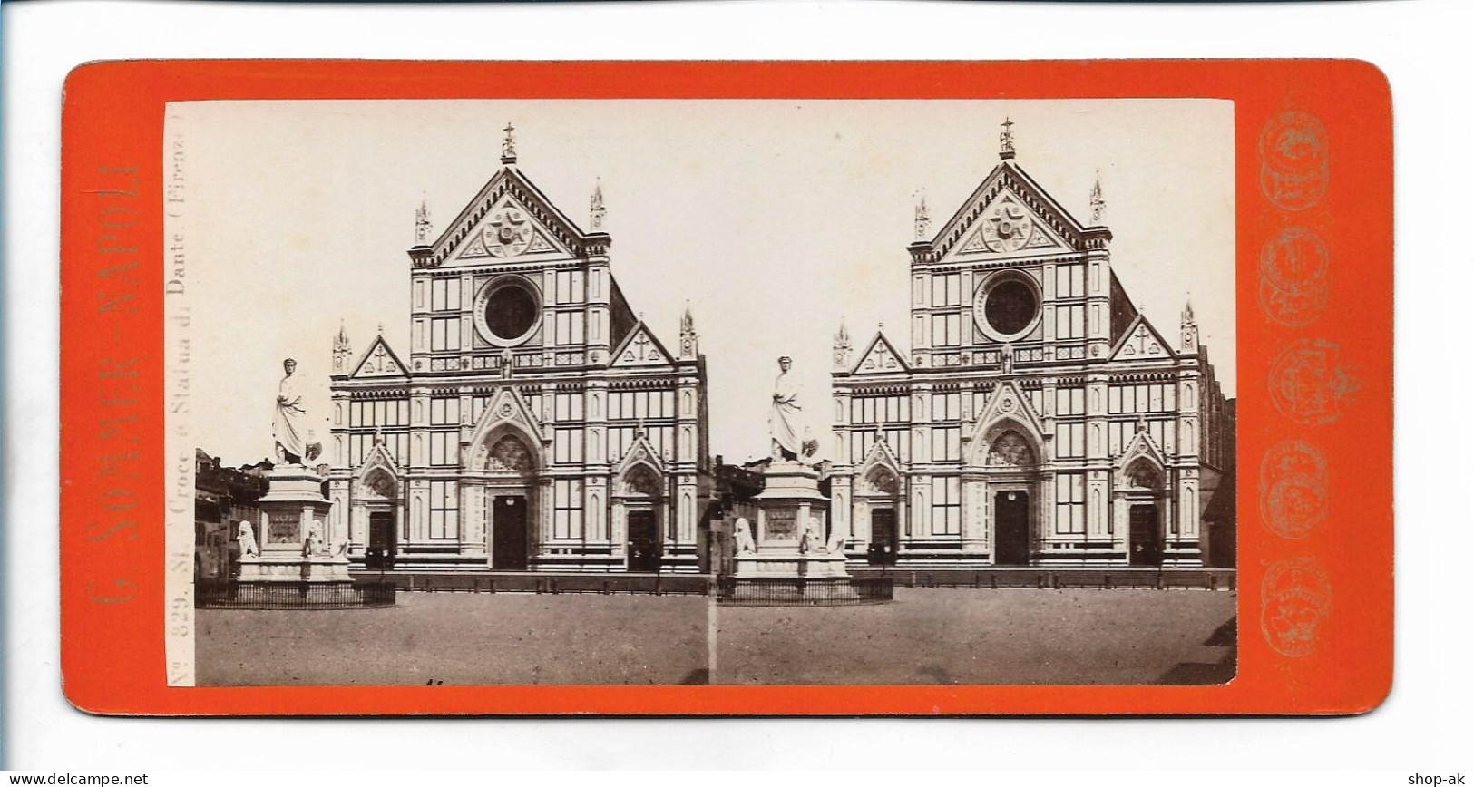 XX19384/ Stereofoto  Firenze Statua Di Dante   Foto  G. Sommer, Napoli Ca.1885 - Autres & Non Classés