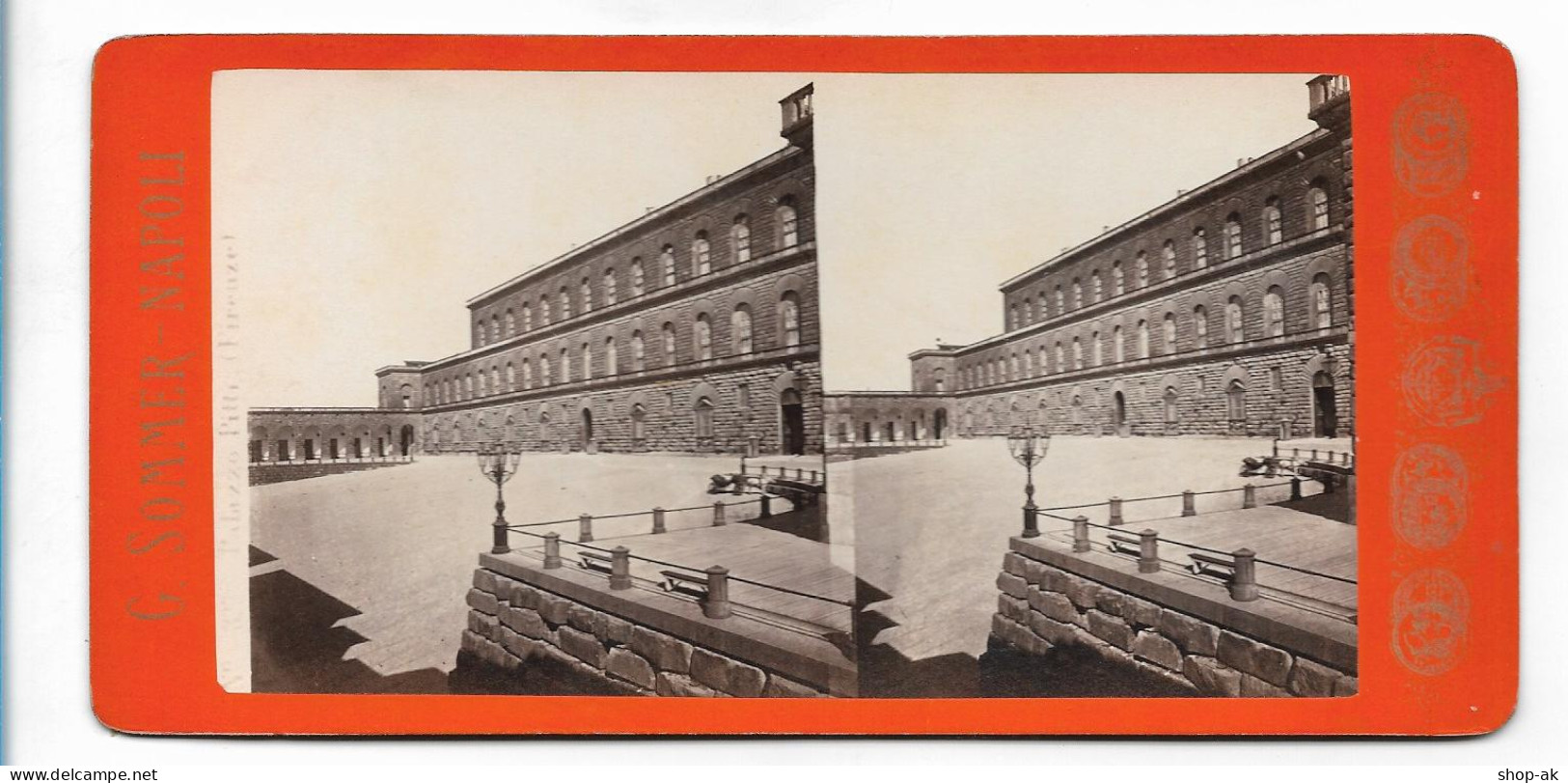 XX19385/ Stereofoto  Firenze Palazzo Pitti  Foto  G. Sommer, Napoli Ca.1885 - Autres & Non Classés