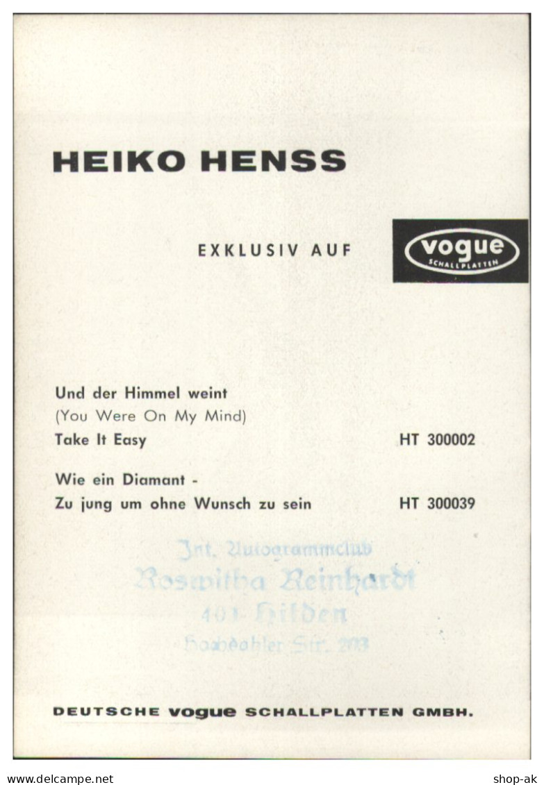 V6253/ Sänger Heiko Henss Autogramm  Autogrammkarte 60er Jahre - Autografi