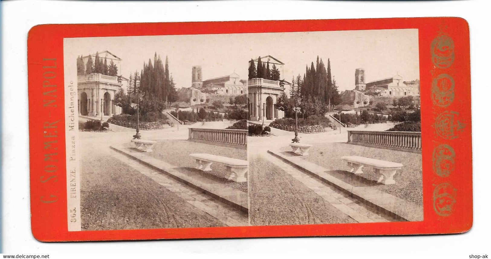 XX19393/ Stereofoto Firenze Piazza Michelangelo Foto  G. Sommer, Napoli Ca.1885 - Autres & Non Classés