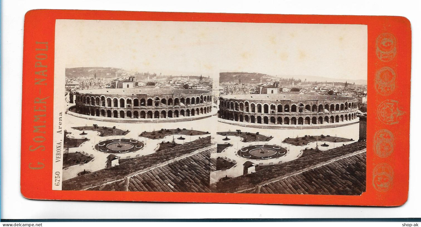 XX19395/ Stereofoto Verona  Arena Foto  G. Sommer, Napoli Ca.1885 - Autres & Non Classés
