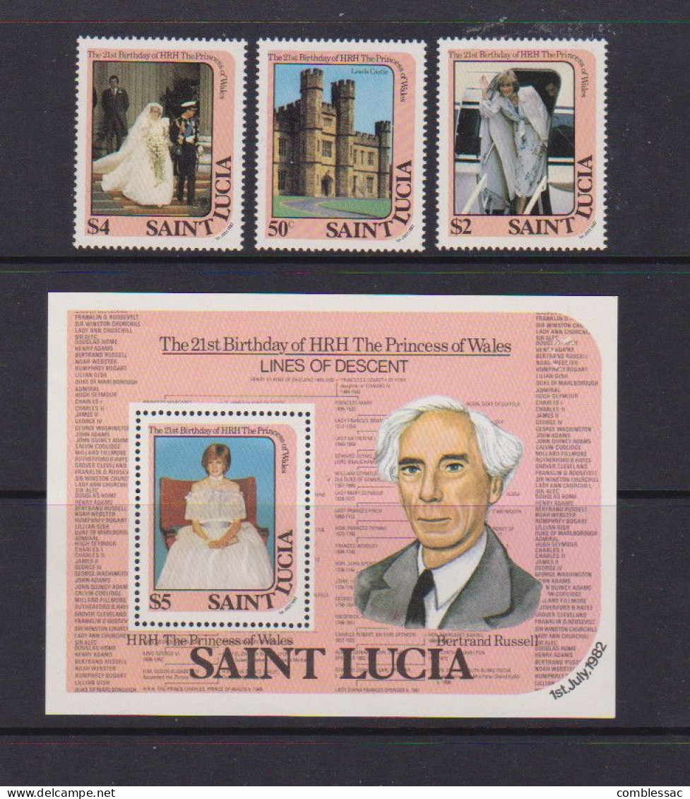 SAINT LUCIA    1982   21st  Birthday  Of  Princess  Of  Wales    Set  Of  3  +  Sheetlet     MNH - St.Lucie (1979-...)