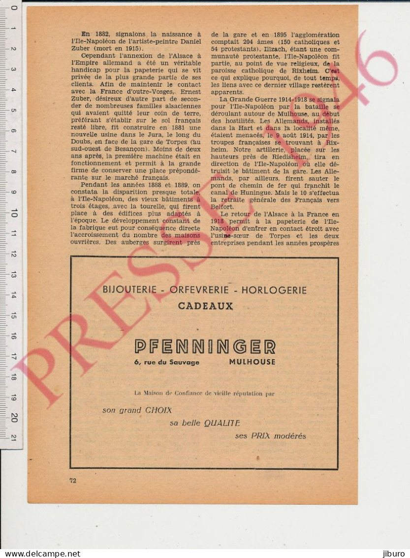 Publicité 1946 Bijouterie Pfenninger Mulhouse 6 Rue Du Sauvage - Zonder Classificatie