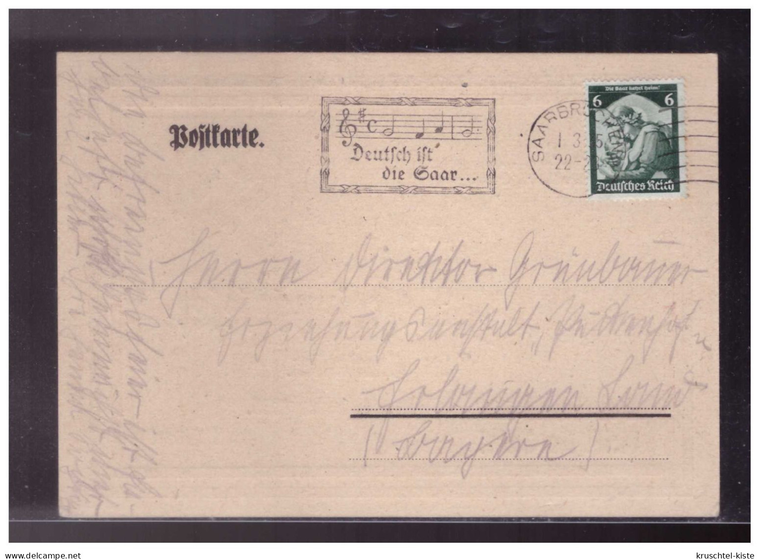 Saar (024200) Propagandakarte Erinnerung An Die Befreiungsfeier Des Saarlandes, 1.3.1935, Gelaufen Saarbrücken 1.3.1935 - Briefe U. Dokumente
