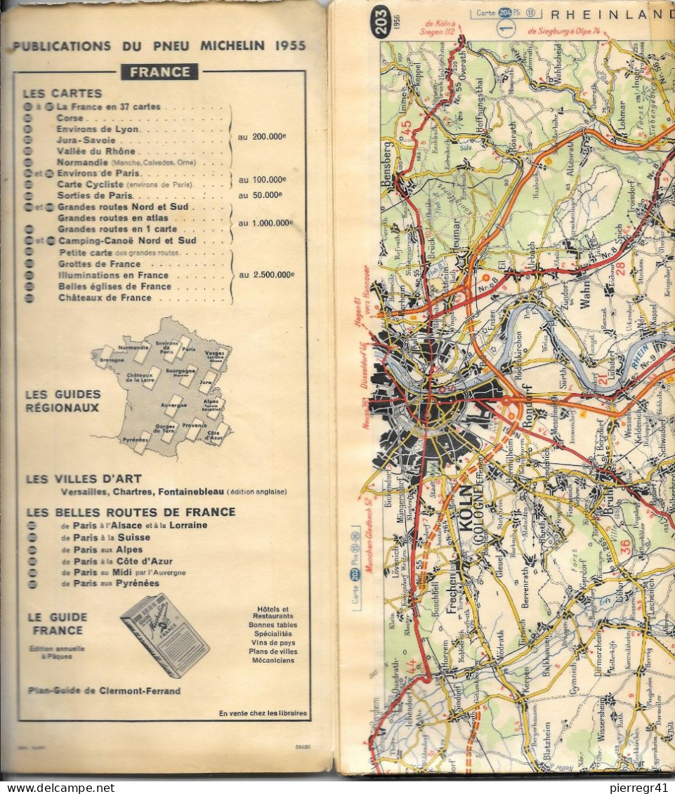 CARTE-ROUTIERE-MICHELIN-N°203-1956-ALLEMAGNE/Protection Verni-Cachet 148é Bataillon Transmission/120g -BE - Roadmaps