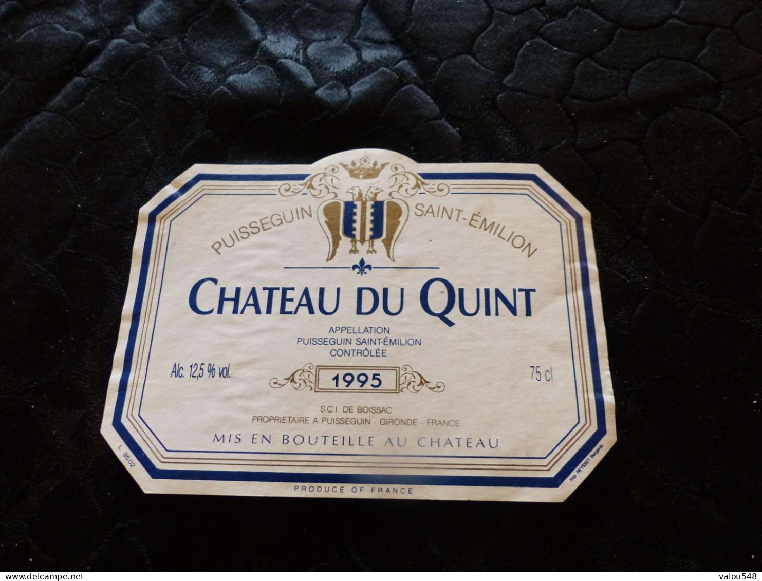 E-47 , Etiquette, Château Du Quint, Puisseguin Saint-Emilion , 1995 - Bordeaux