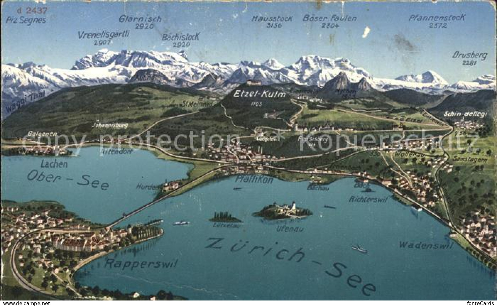 11853376 Zuerichsee Mit Obersee Panoramakarte Zuerichsee - Otros & Sin Clasificación