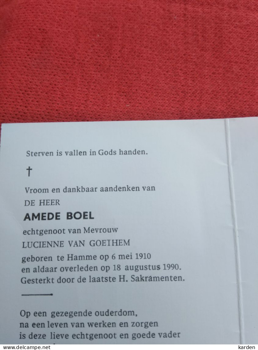 Doodsprentje Amede Boel / Hamme 6/5/1910 - 18/8/1990 ( Lucienne Van Goethem ) - Religión & Esoterismo