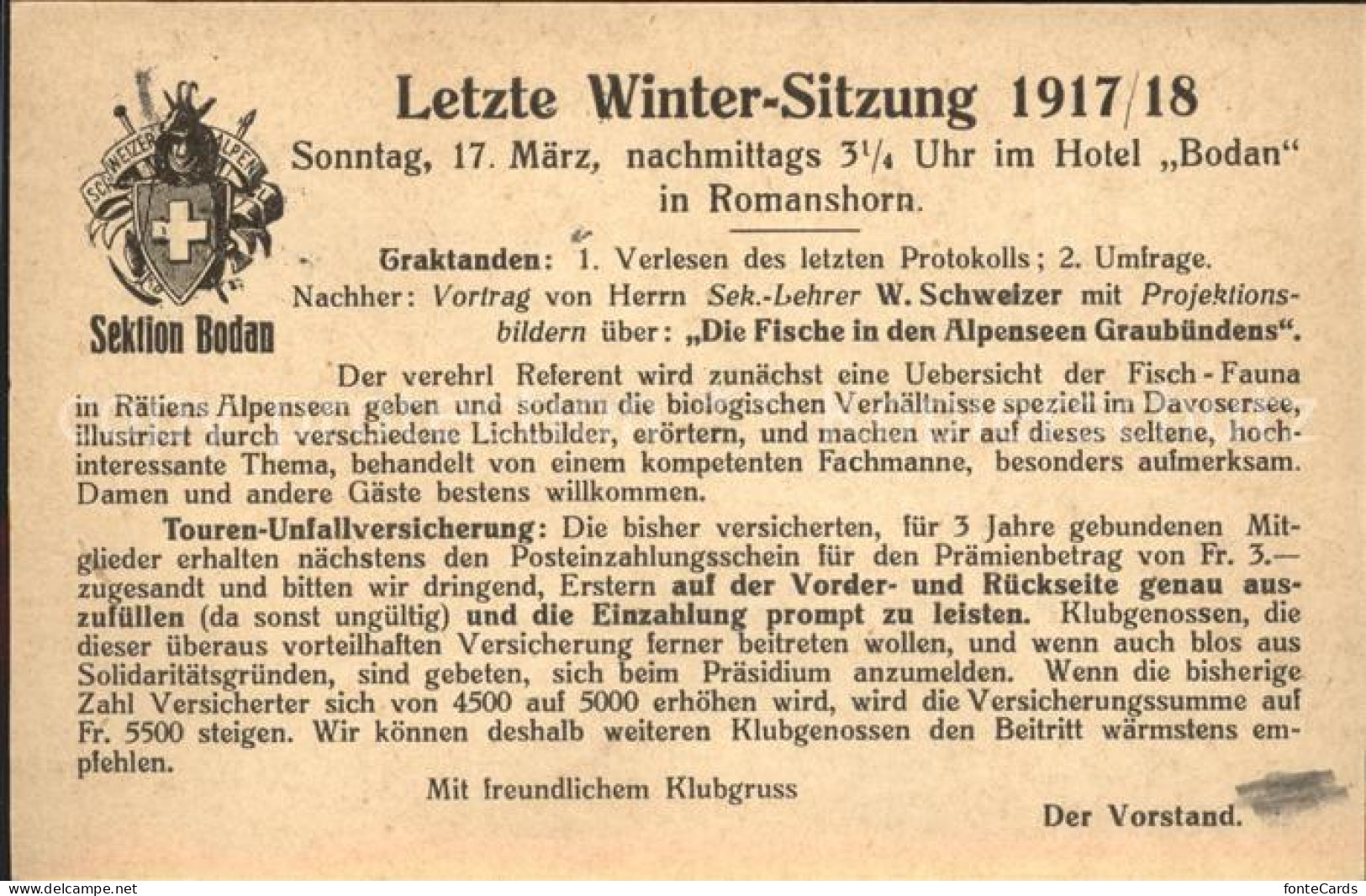 11853176 Kreuzlingen TG Sektion Bodan Letzte Wintersitzung 1917 Kreuzlingen - Autres & Non Classés
