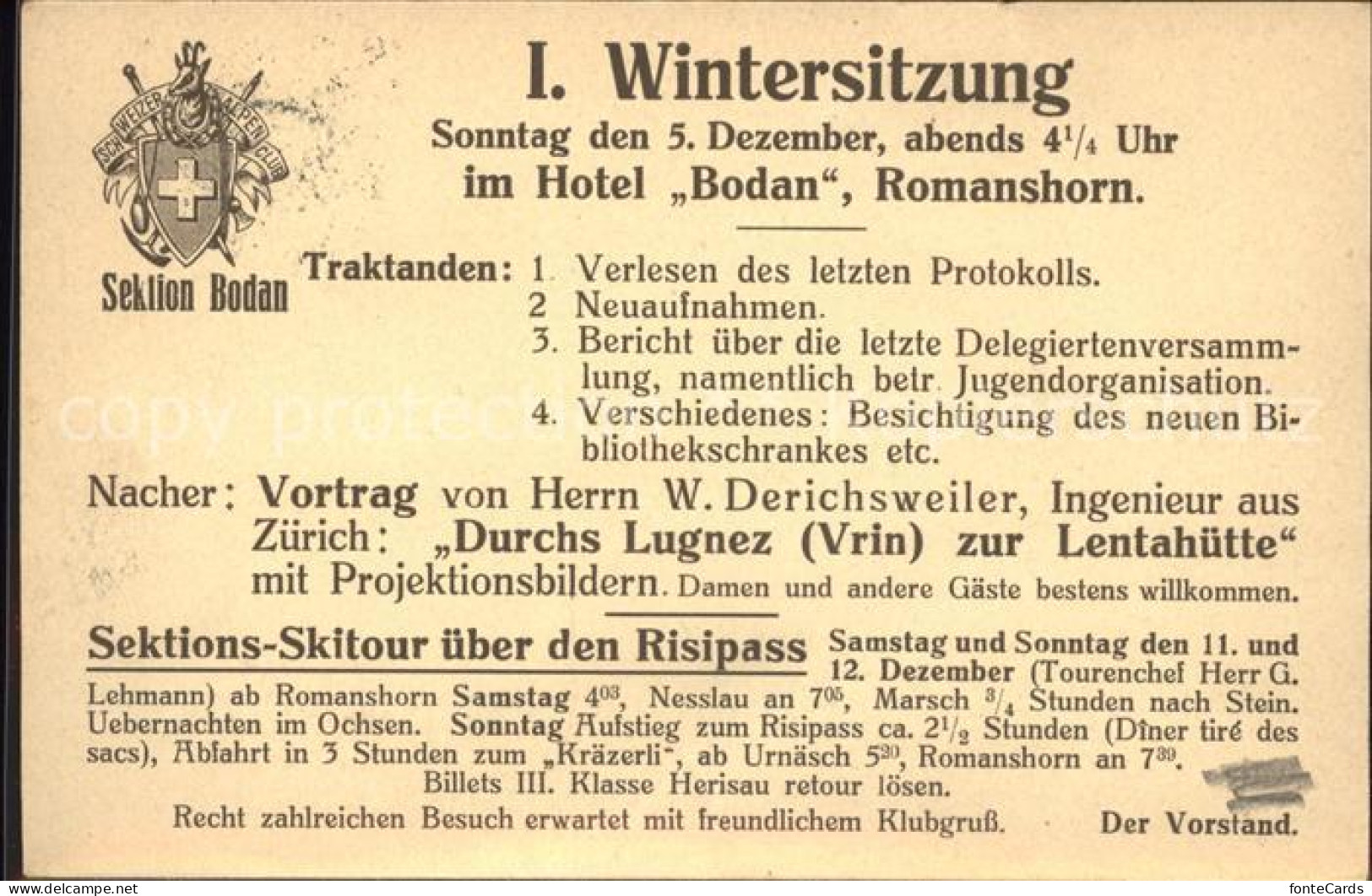 11853166 Kreuzlingen TG Sektion Bodan Erste Wintersitzung Einladung Kreuzlingen - Autres & Non Classés