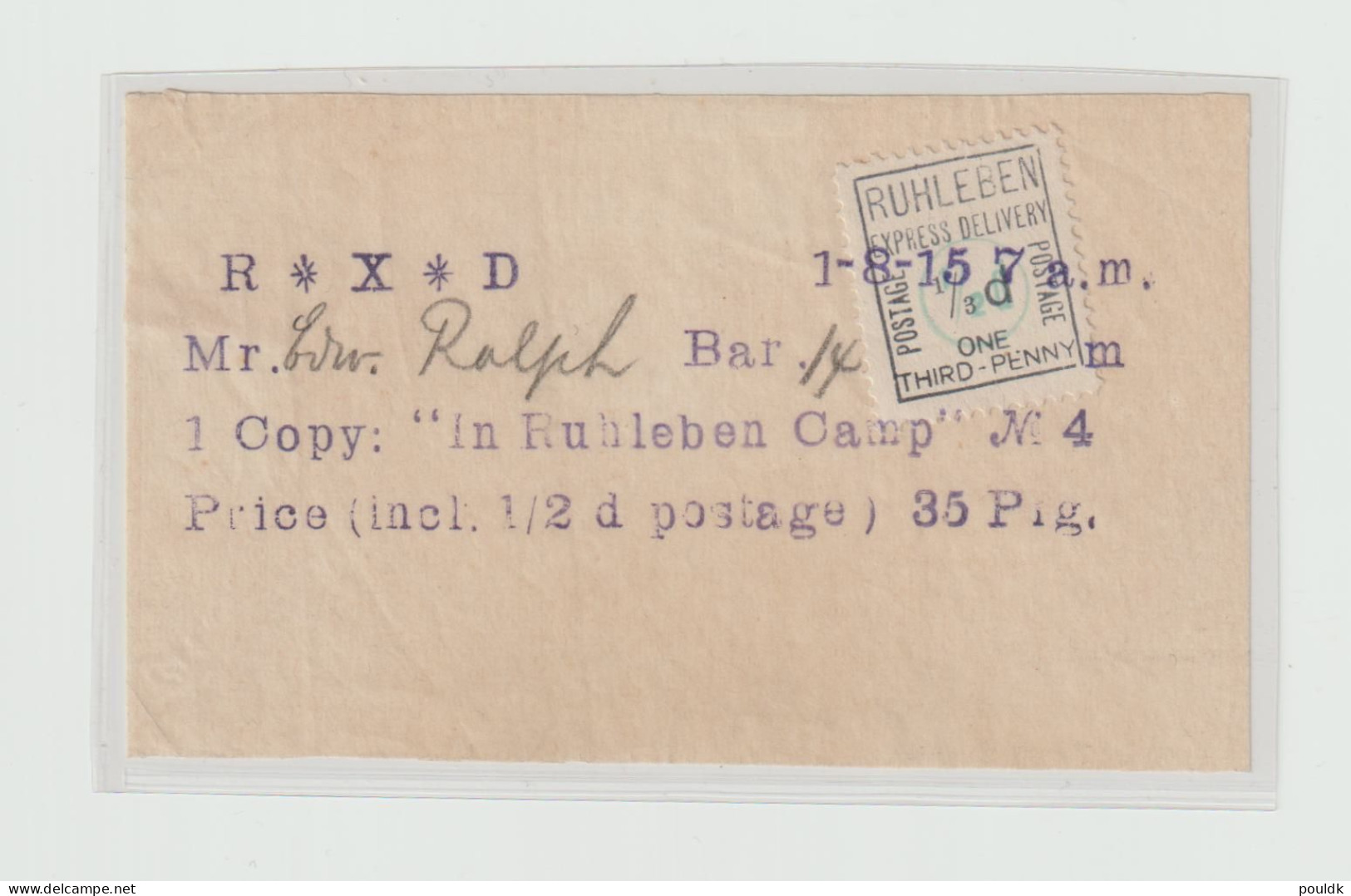 British Prisoner Of War Card From Germany, Prisoner Camp Ruhleben - Express Stamp Dated 1.8.1915. Male Citizens Of The B - Militaria