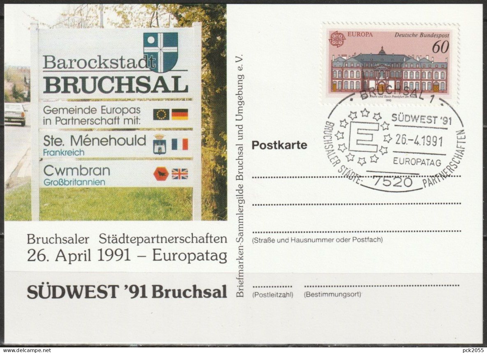 BRD 1990 Mi-Nr. 1461 Europa Sonderstempel Bruchsal Städtepartnerschaften 26.4.1991( PK 148 ) - Briefe U. Dokumente