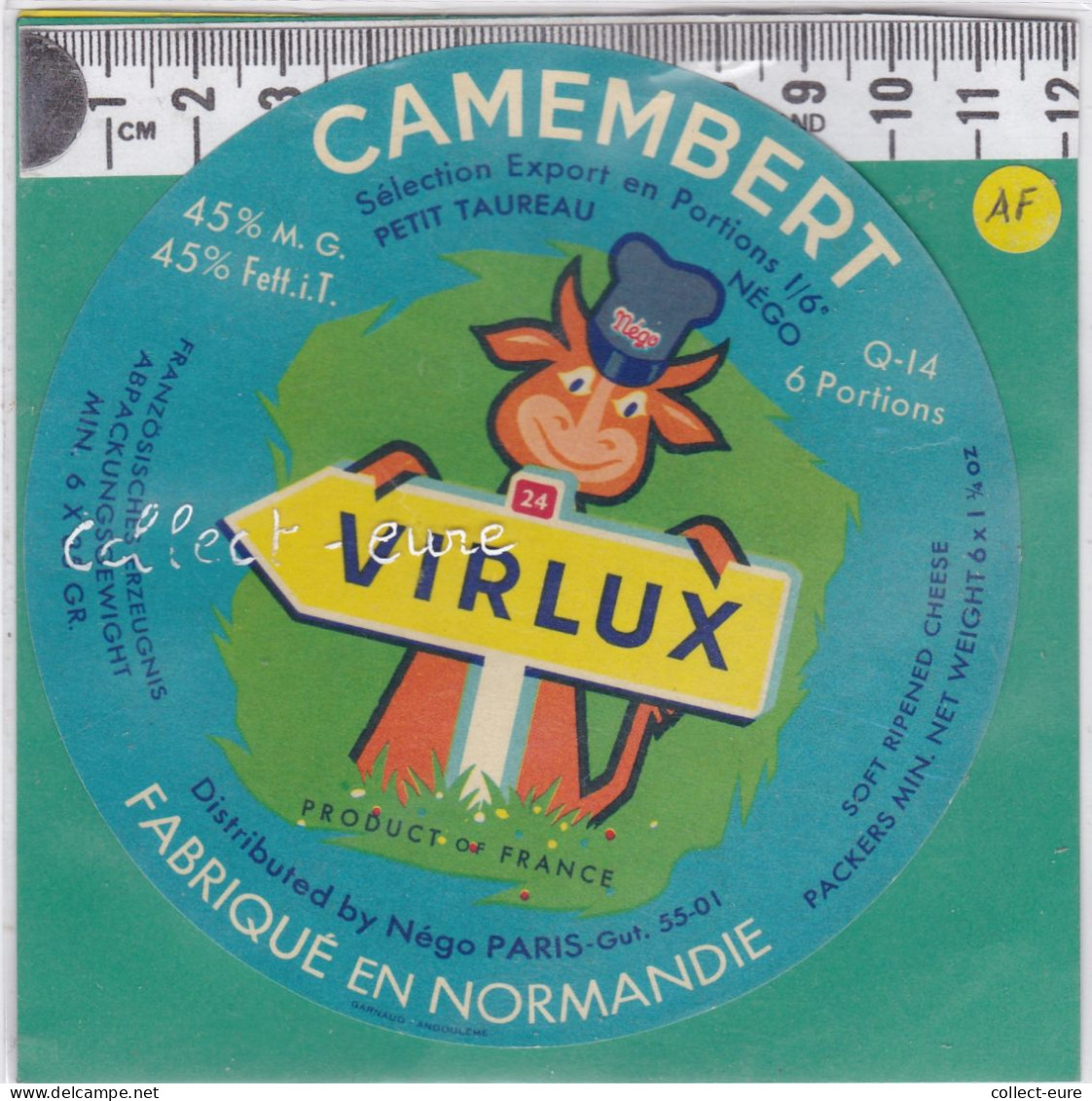 C1326  FROMAGE CAMEMBERT VIRLUX MARTIN VIRE  CALVADOS 6 PORTIONS PETIT TAUREAU NEGO - Quesos