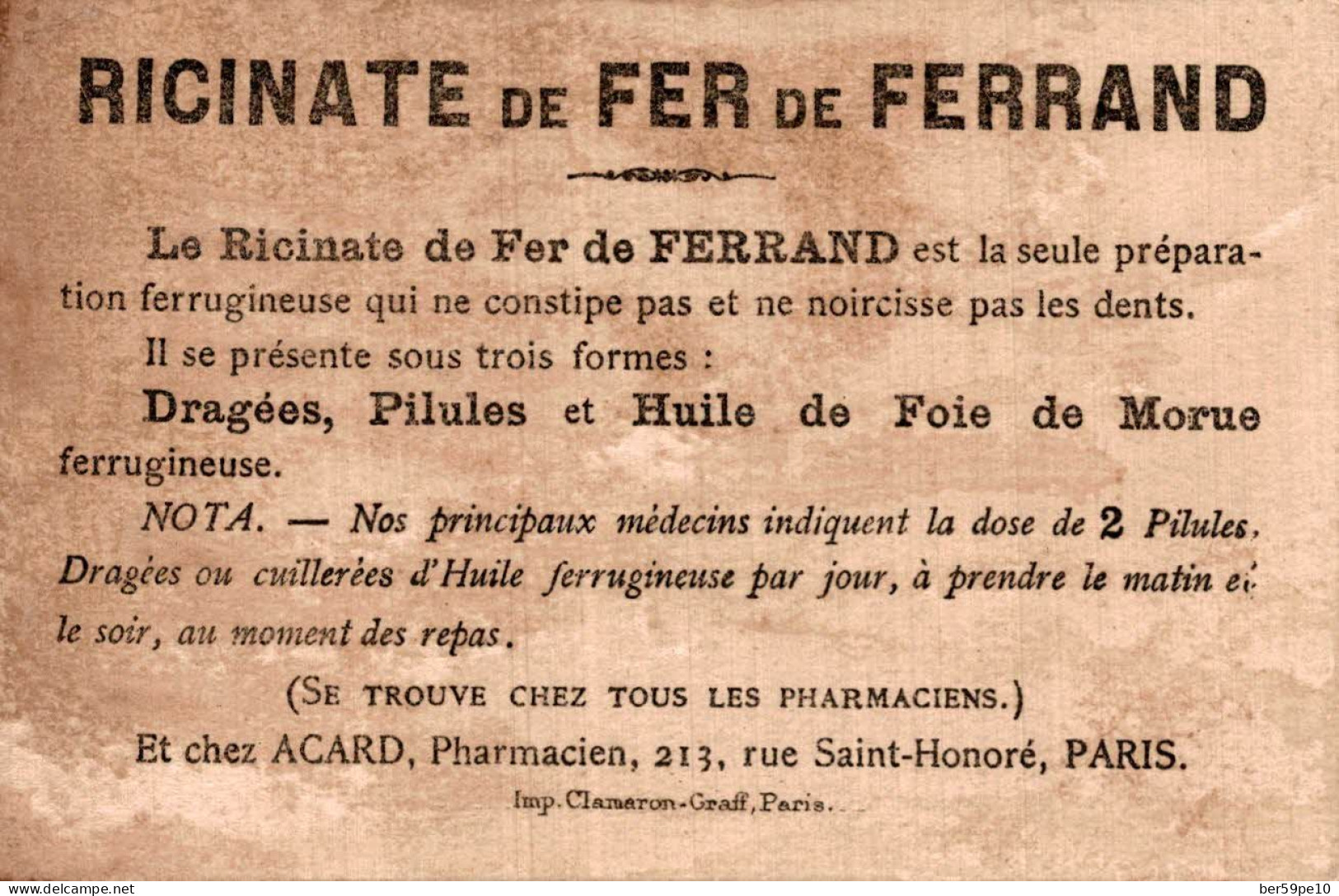 CHROMO RICINATE DE FER DE FERRAND PERRETTE ET LE POT AU LAIT N°5 - Other & Unclassified